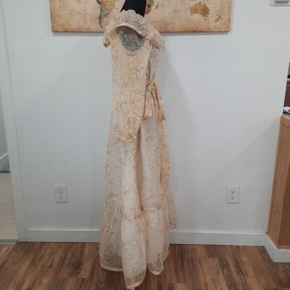Vtg 60s handmade sheer peach gown - Picture 4 of 16